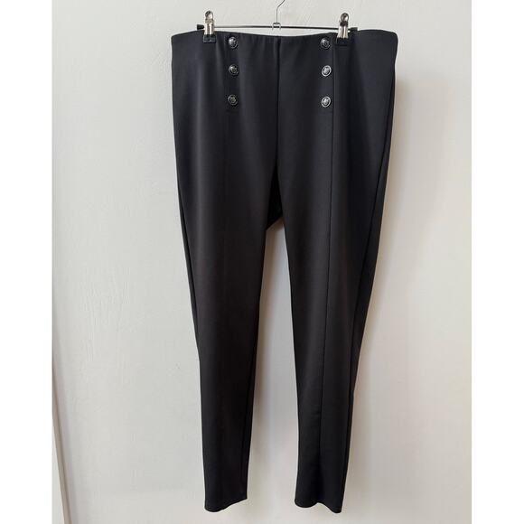 retrology Pants - Retrology Sailor Pants Pull On Black Size Large Button Detail Stretch Comfort